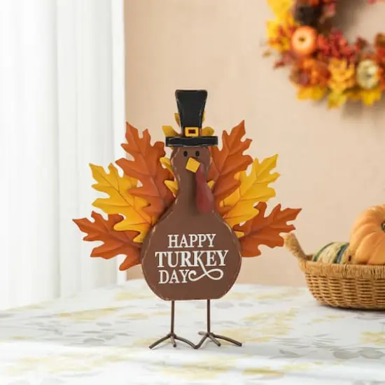 Glitzhome&reg; 12.25" Thanksgiving Wood & Metal Turkey Table D&eacute;cor {4}