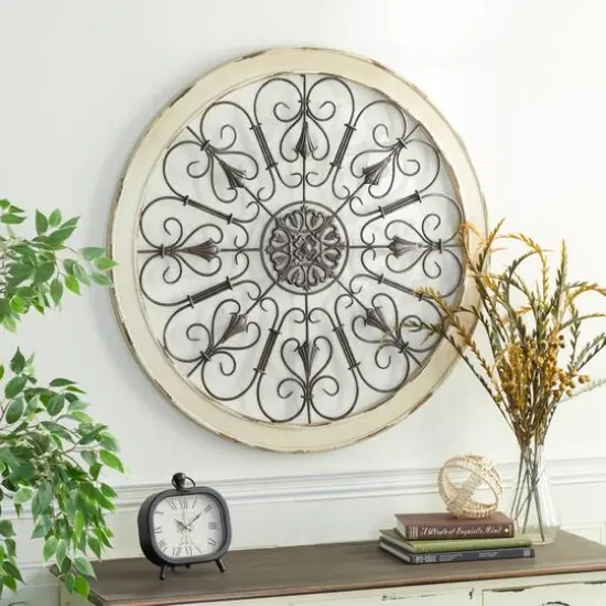 Cream & Brown Metal & Wood Round Wall D&eacute;cor {7}