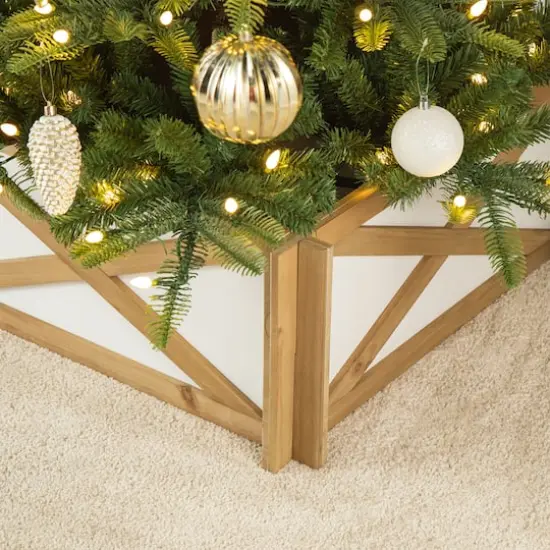 Glitzhome&reg; Natural & White Wood Tree Collar {5}