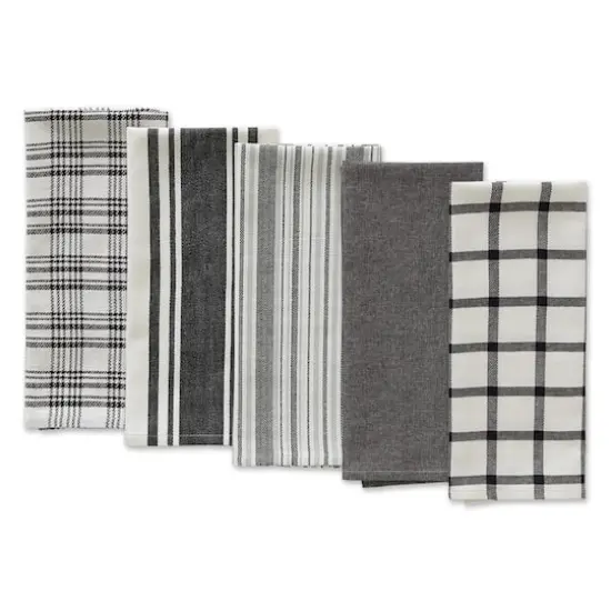 DII&reg; Assorted Black Woven Dishtowels Set {3}