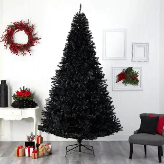 10ft. Pre-Lit Black Artificial Christmas Tree, Clear LED Lights {9}