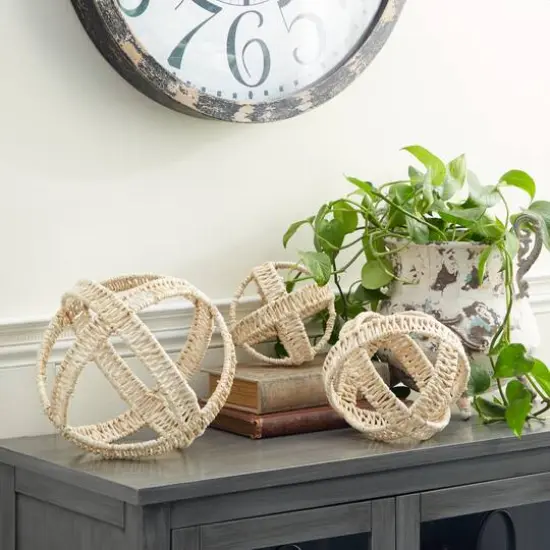 Cream Metal Natural Geometric Sculpture Set {7}