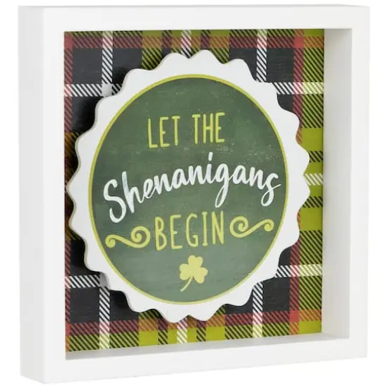 6" Green Plaid Let the Shenanigans Begin St. Patrick's Day Framed Wall Sign {5}