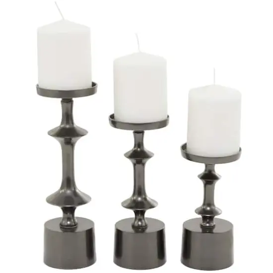 CosmoLiving by Cosmopolitan Black Aluminum Pillar Candle Holder Set {1}