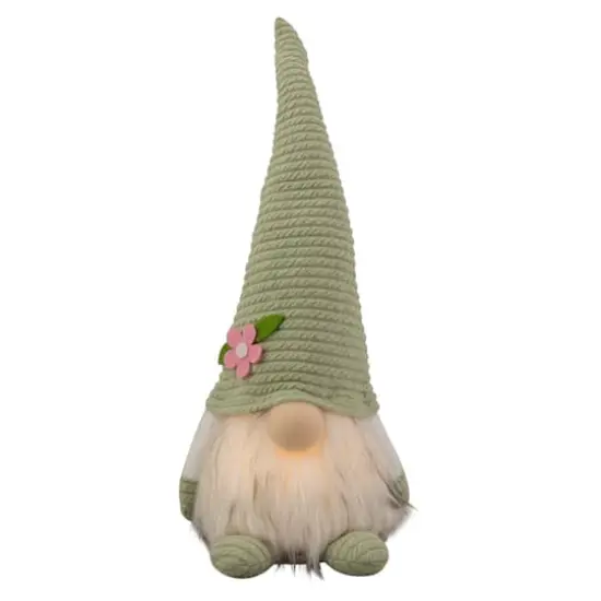 12" Lighted Green Spring Gnome with Flower Hat {1}