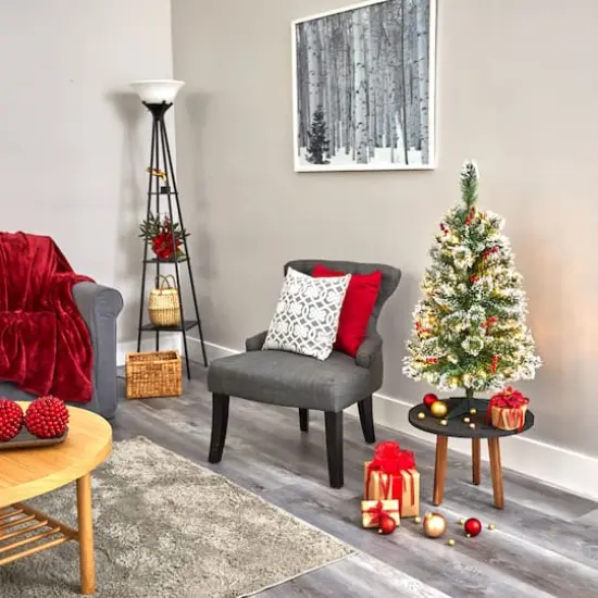 3ft. Pre-Lit Frosted Swiss Pine & Berries Artificial Christmas Tree with Clear LED Lights {7}