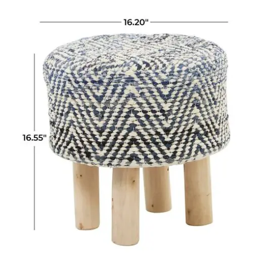 Blue Wood Bohemian Stool, 16" x 16" x 17" {7}