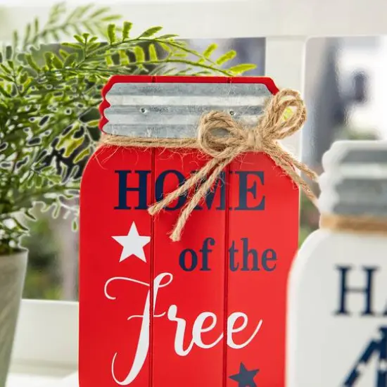Glitzhome® 7" Patriotic Americana Mason Jar Tabletop Jar Décor Set {6}