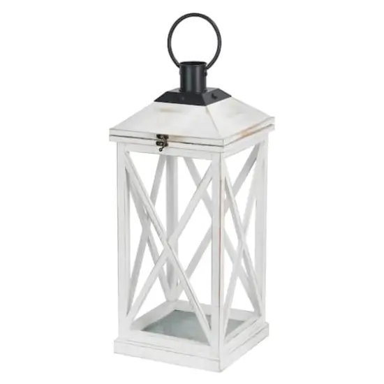 Modern Farmhouse White Wooden Lantern Set, 24" & 17" {7}