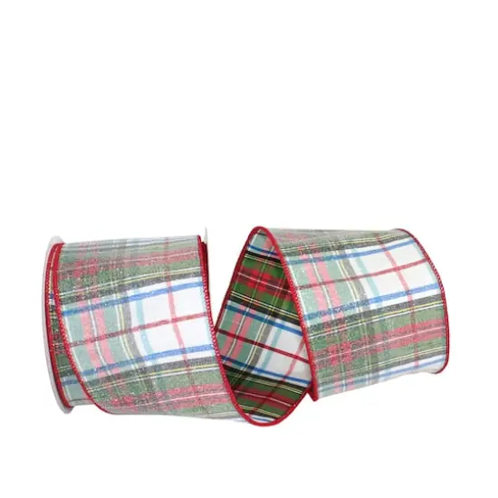 JAM Paper 4" x 10yd. Frosted Wired Steward's Dupioni Plaid Ribbon {1}