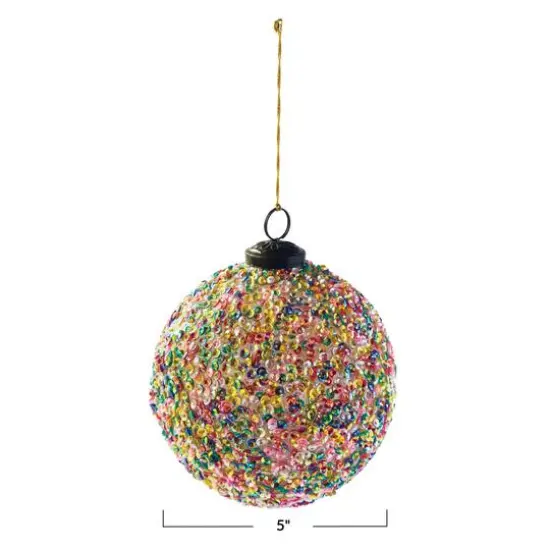Hello Honey&reg; 5" Multicolor Glass Ball Ornament with Sequins {4}