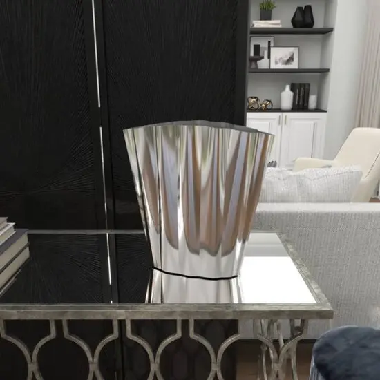 15" Silver Stainless Steel Vase with Zig Zag Edging {12}