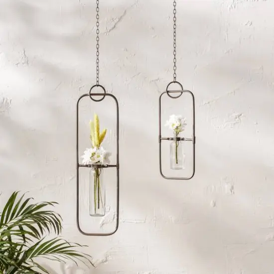 28" Hanging Bottle Vases in Metal Frame, 2ct. {3}