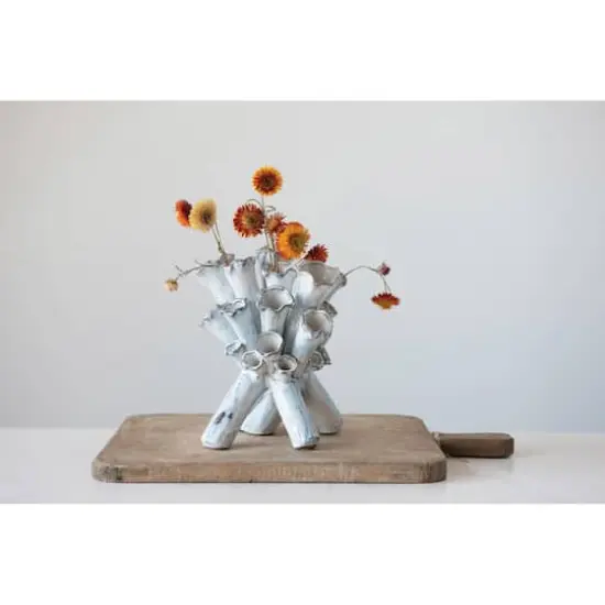 Hello Honey&reg; 9.5" White Handmade Stoneware Sculpture Vase with Reactive Glaze Finish {3}