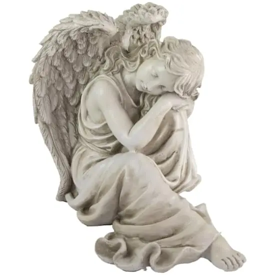 17" Gray Resting Angel Outdoor Garden Statue {4}