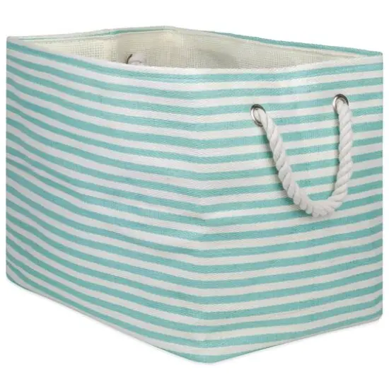 DII&reg; Medium Pinstripe Rectangle Woven Paper Storage Bin Aqua {1}