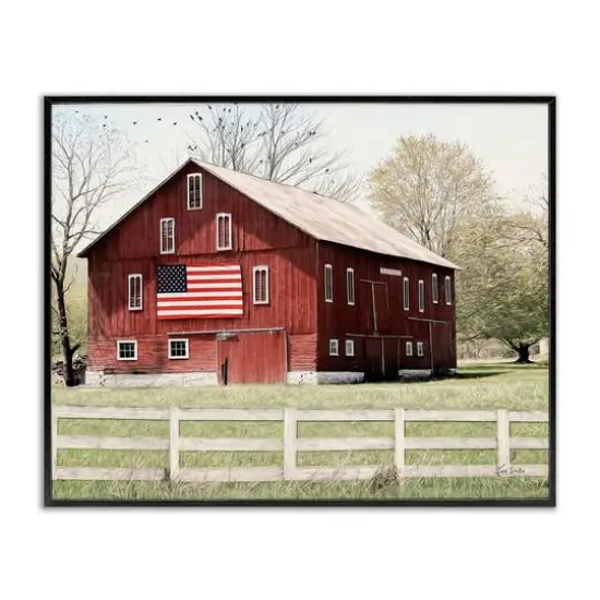 Stupell Industries Patriotic Barn Flag Framed Giclee Art Black {1}