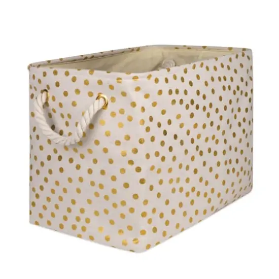 Medium Polyester Rectangle Bin With Gold Dots White {1}