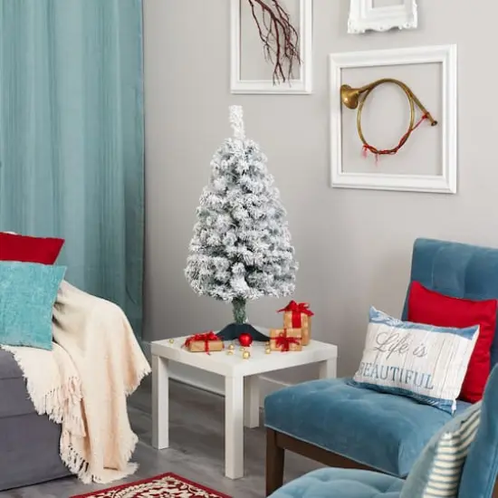 3ft. Unlit Flocked Rock Springs Spruce Artificial Christmas Tree {7}