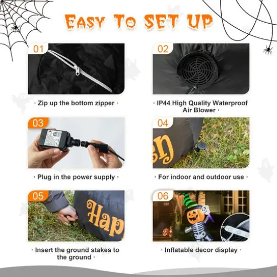 Glitzhome® 6ft. Lighted Halloween Jack-O'-Lantern Skeleton Rotating Inflatable Décor {6}