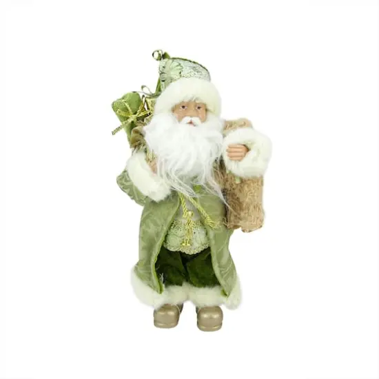 12" St. Patrick's Irish Standing Santa Claus Christmas Figure with Teddy Bear and Gift Bag {1}