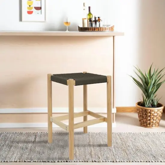 Hello Honey&reg; Fernway 25" Solid Wood and Woven Rope Counter Height Stool Moss Green {3}