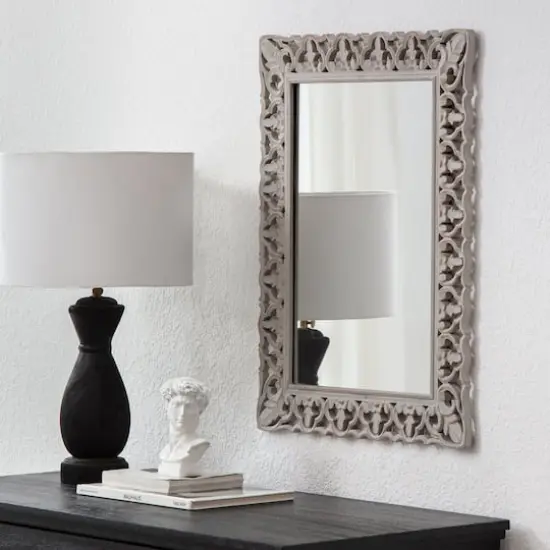 Habitat Calie 25" Distressed Gray Mirror with Carved Botanical Frame {3}