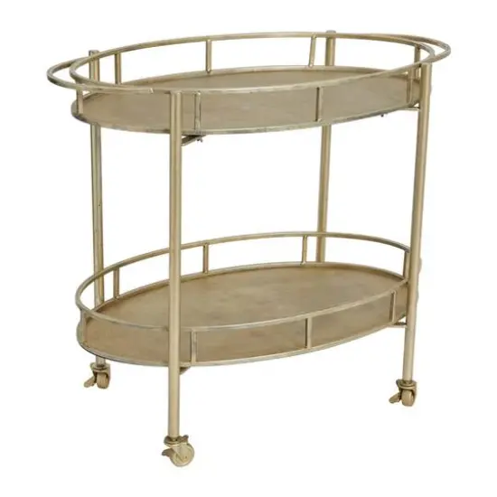 Hello Honey&reg; 30" Beige 2-Tier Metal Bar Cart With Locking Caster Wheels {1}