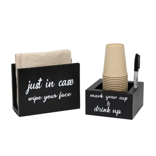 Elegant Designs&trade; Napkin Holder and Cup Holder Set with Black with White Script {7}