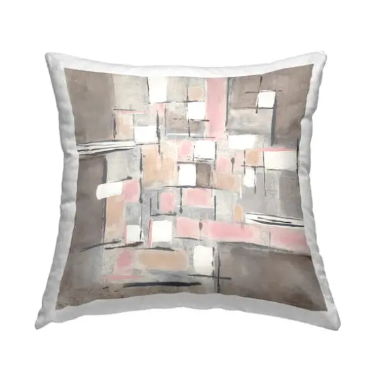 Stupell Industries Pink Brown Patchwork Abstract Geometric Grid Throw Pillow 18" x 18" {1}