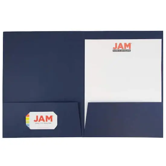 JAM Paper 2-Pocket Textured Linen Business Folders, 100ct. Navy Blue {5}