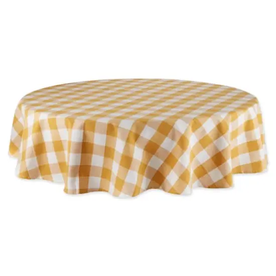 DII&reg; 70" Buffalo Check Round Tablecloth Honey Gold and White {1}