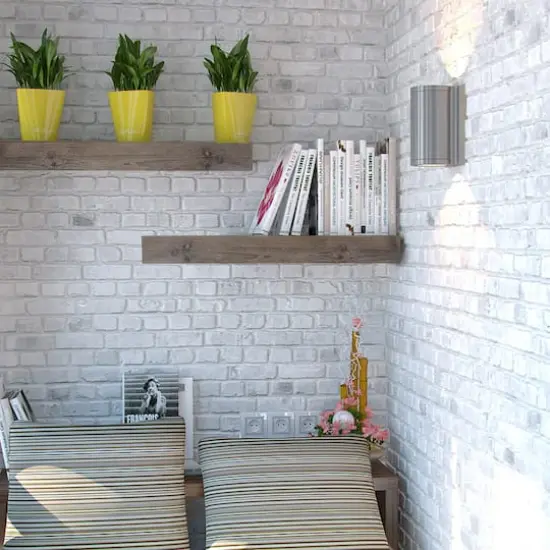 Small Gray Rustic Wood Floating Wall Shelf {3}