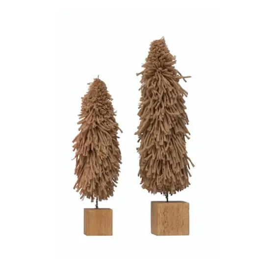 Hello Honey® 11.75" Fabric Yarn Tree with Wood Block Base Tan {4}