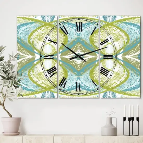 Designart Green Vision Oversized Mid-Century 3 Panel Wall Clock {3}