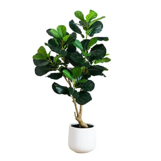 4ft. Artificial Lush Fiddle Leaf Tree in Decorative White Planter {1}