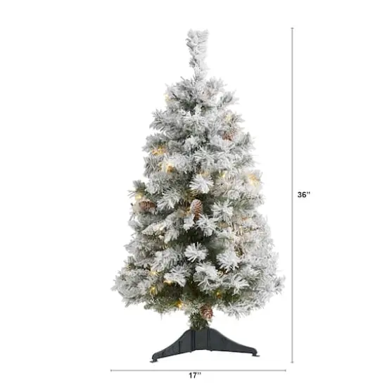3ft. Pre-Lit Flocked White River Mountain Pine & Pinecones Artificial Christmas Tree with Clear LED Lights {3}