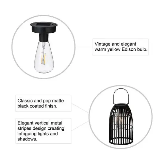 Glitzhome&reg; 10" Woven Solar Powered Outdoor Hanging Lantern Black {7}