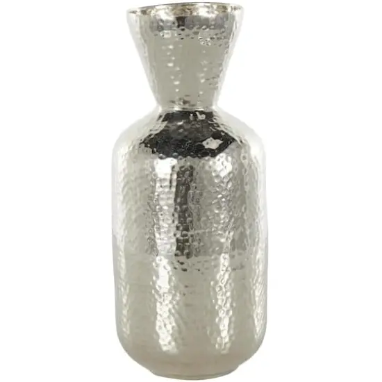 14" Silver Hammered Aluminum Vase with Cone Shaped Opening {1}