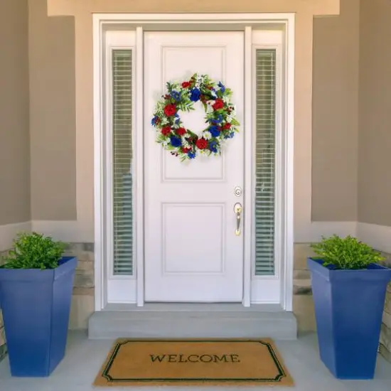 21" Red, White & Blue Mixed Floral Americana Wreath {3}