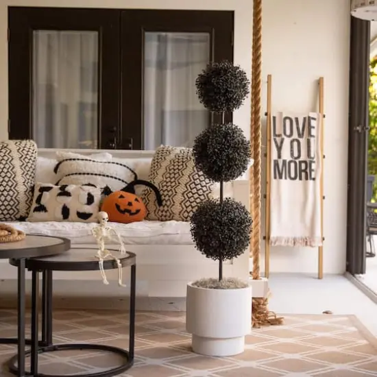 4ft. UV Resistant Artificial Halloween Black Triple Ball Boxwood Topiary (Indoor/Outdoor) {7}