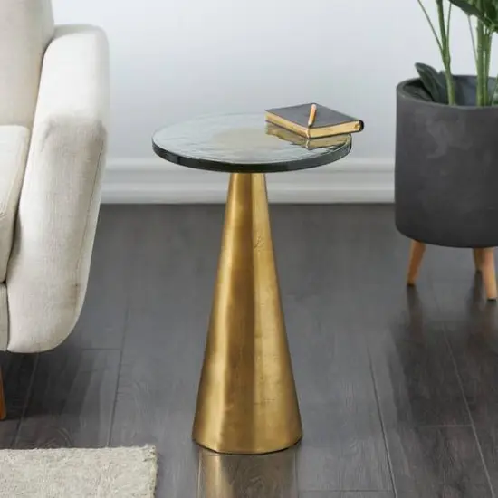22" Gold Aluminum Geometric Cone Accent Table with Glass Tabletop {11}