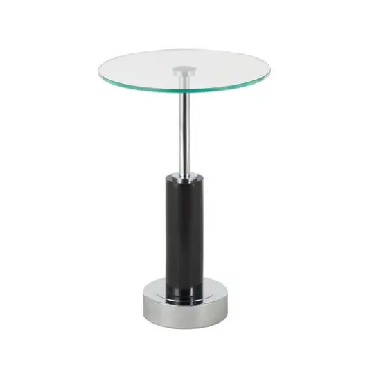 21" Black Marble Round Side End Accent Table with Silver Metal Rod & Base {7}