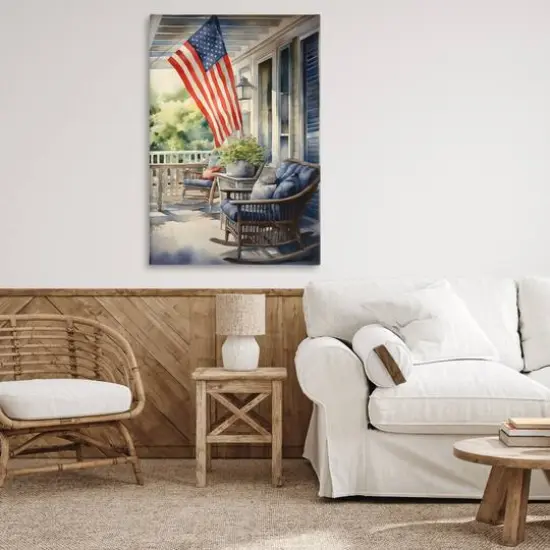 Stupell Industries Porch with American Flag Canvas Wall Art {3}