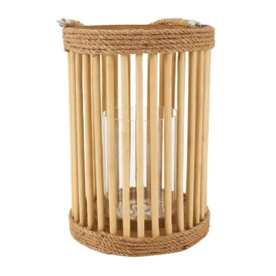 13" Brown Bamboo Handmade Open Framed Caged Candle Lantern with Rope Handle {8}