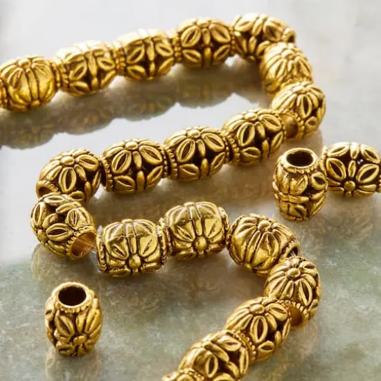Gold Carved Flower Tube Beads, 10mm by Bead Landing&trade; {3}
