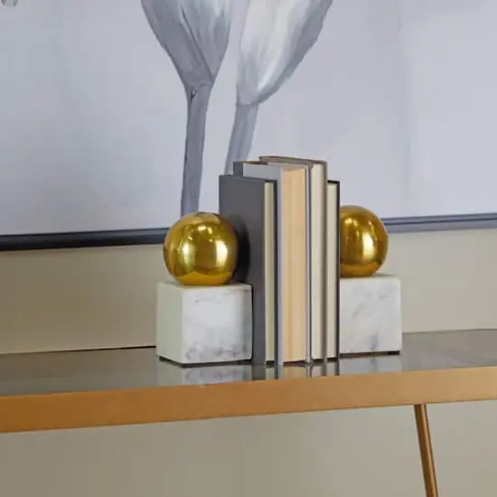 CosmoLiving by Cosmopolitan 7" Marble Orb Bookend Set Gold/White {3}