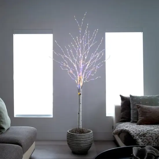 6ft. Pre-Lit White Birch Artificial Christmas Tree, Color Changing LED Lights {12}