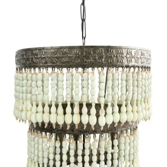 Hello Honey® 21.3" 3-Tier Round Metal Chandelier With 3 Lights & Hanging Wood Beads {8}