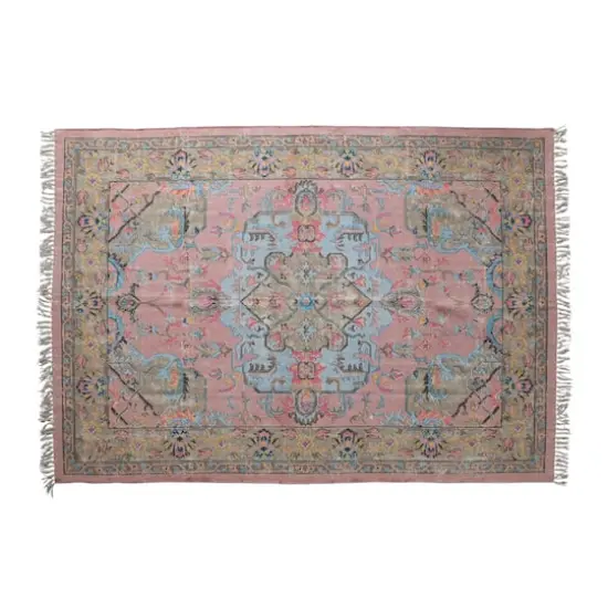 Hello Honey&reg; Multicolor Distressed Print Dhurrie Woven Cotton Rug with Fringe, 96" x 60" {1}